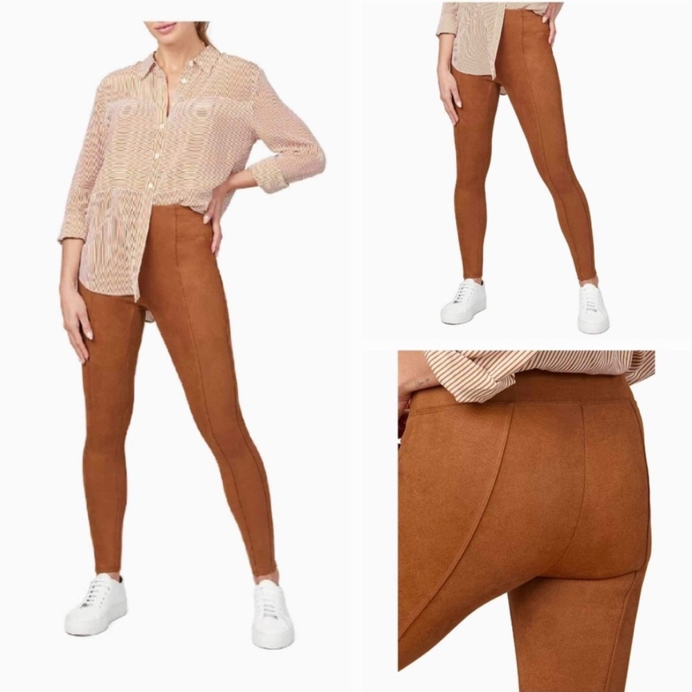 SPANX Faux Suede Leggings Caramel Tan Brown NEW